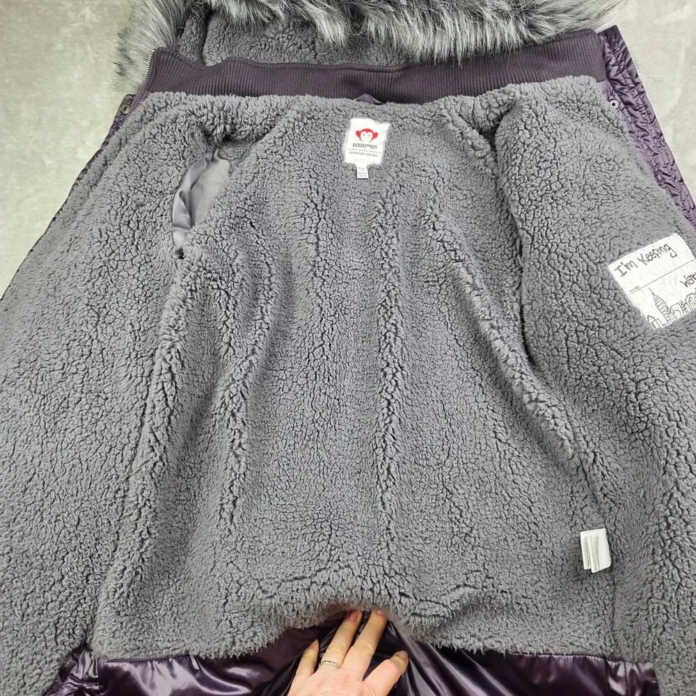 Appaman Girls 14 Purple Quilted Sloan Puffer Coat Faux Fur Hood Winter Jacket
